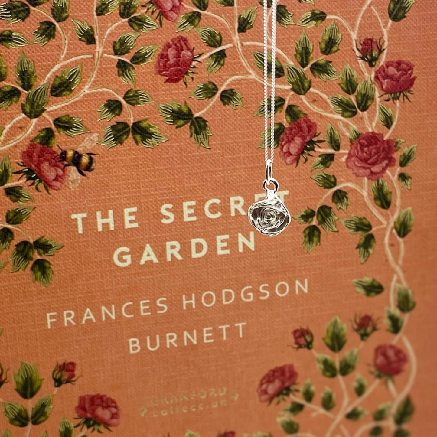 Secret Garden Book and Rose Charm Necklace